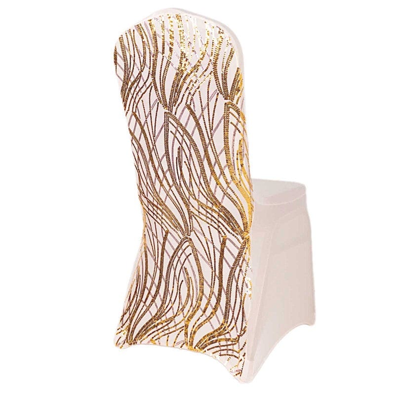 Spandex Stretchable Banquet Chair Cover with Wavy Embroidered Sequin