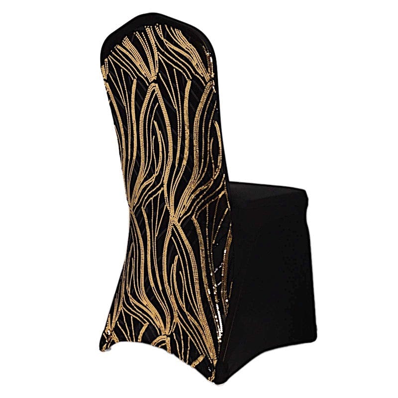 Spandex Stretchable Banquet Chair Cover with Wavy Embroidered Sequin