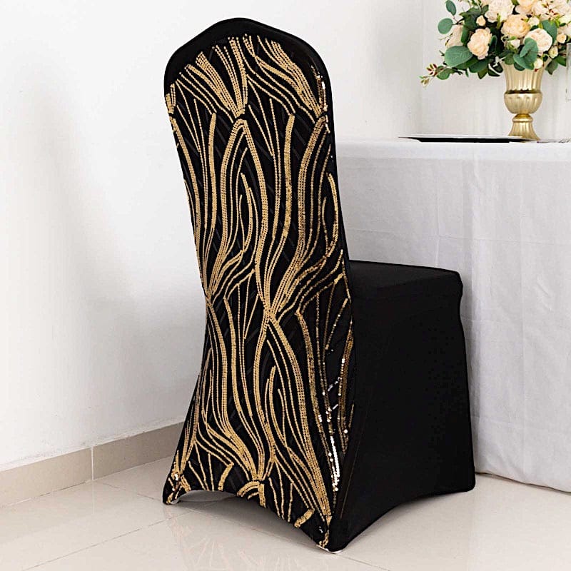 Spandex Stretchable Banquet Chair Cover with Wavy Embroidered Sequin