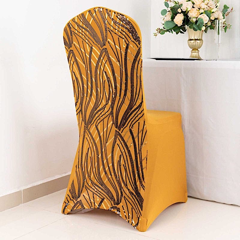 Spandex Stretchable Banquet Chair Cover with Wavy Embroidered Sequin