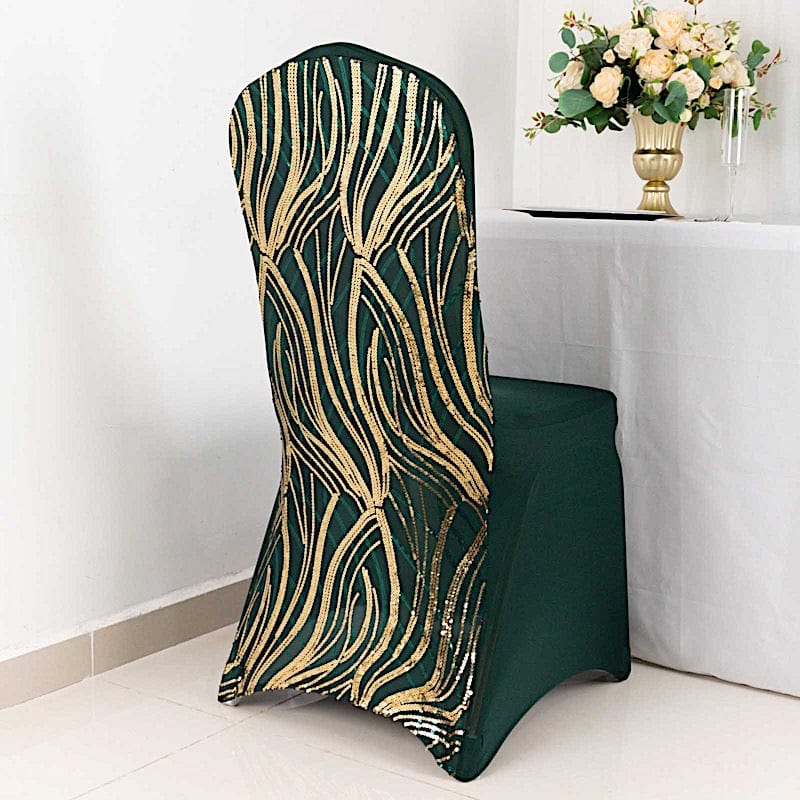 Spandex Stretchable Banquet Chair Cover with Wavy Embroidered Sequin