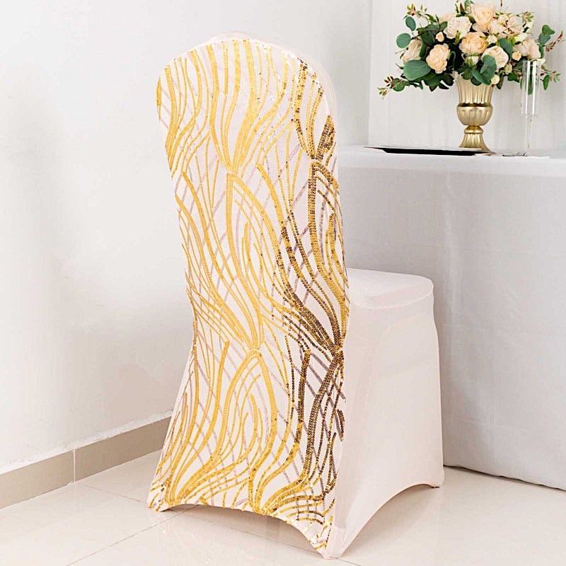 Spandex Stretchable Banquet Chair Cover with Wavy Embroidered Sequin