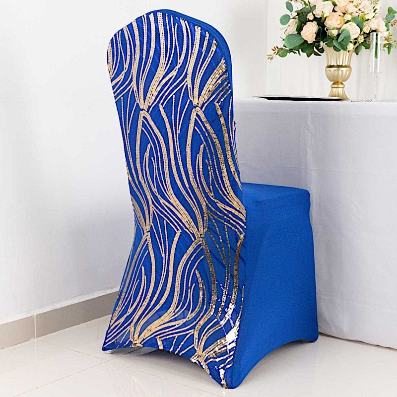 Spandex Stretchable Banquet Chair Cover with Wavy Embroidered Sequin