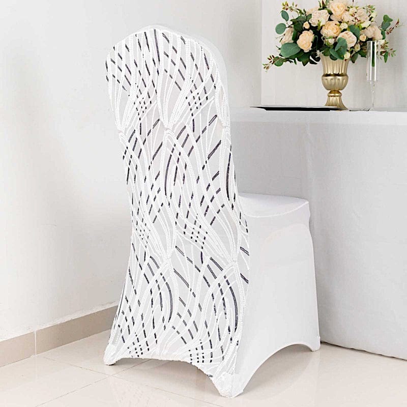 Spandex Stretchable Banquet Chair Cover with Wavy Embroidered Sequin