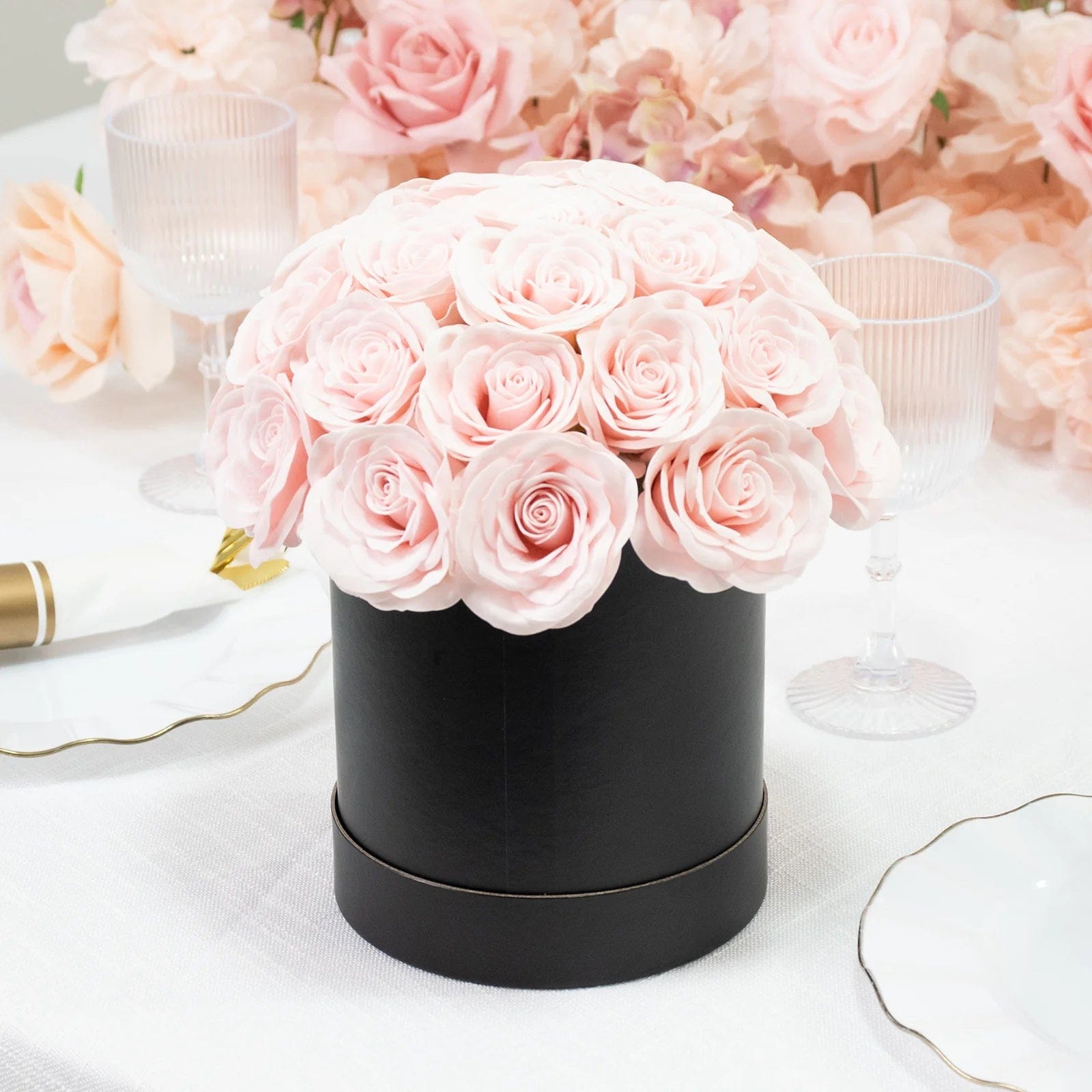 10 in Prearranged Soap Rose Centerpiece Arrangement with Black Round Gift Box