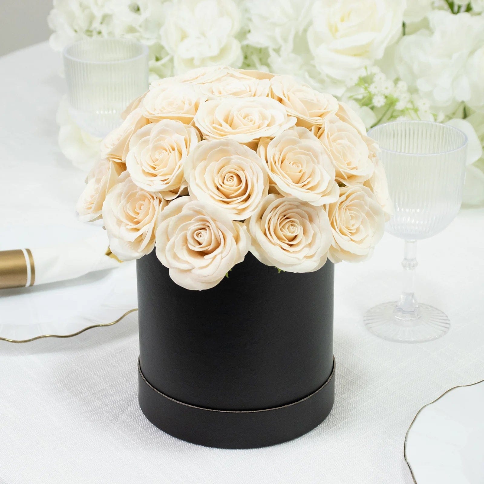 10 in Prearranged Soap Rose Centerpiece Arrangement with Black Round Gift Box