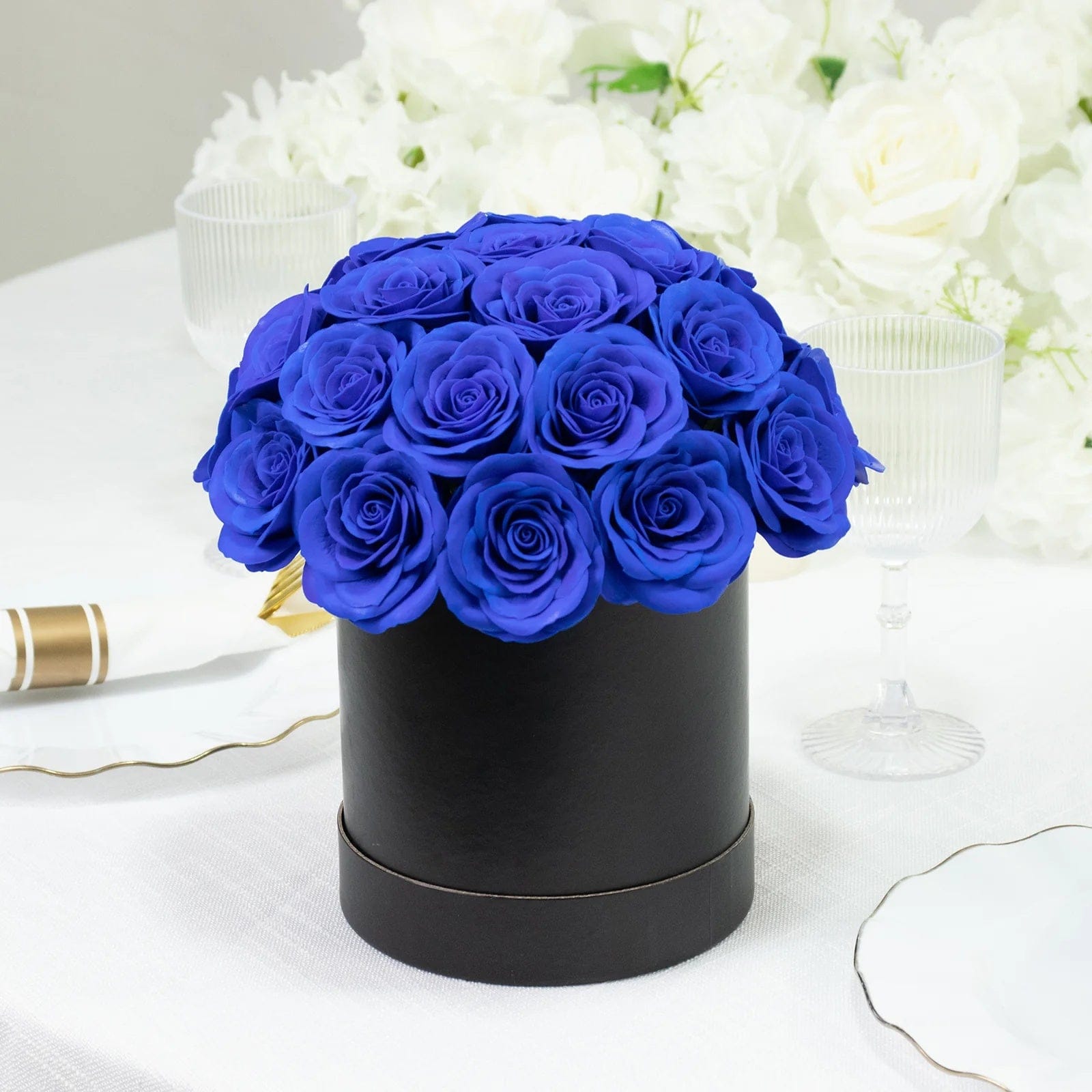 10 in Prearranged Soap Rose Centerpiece Arrangement with Black Round Gift Box