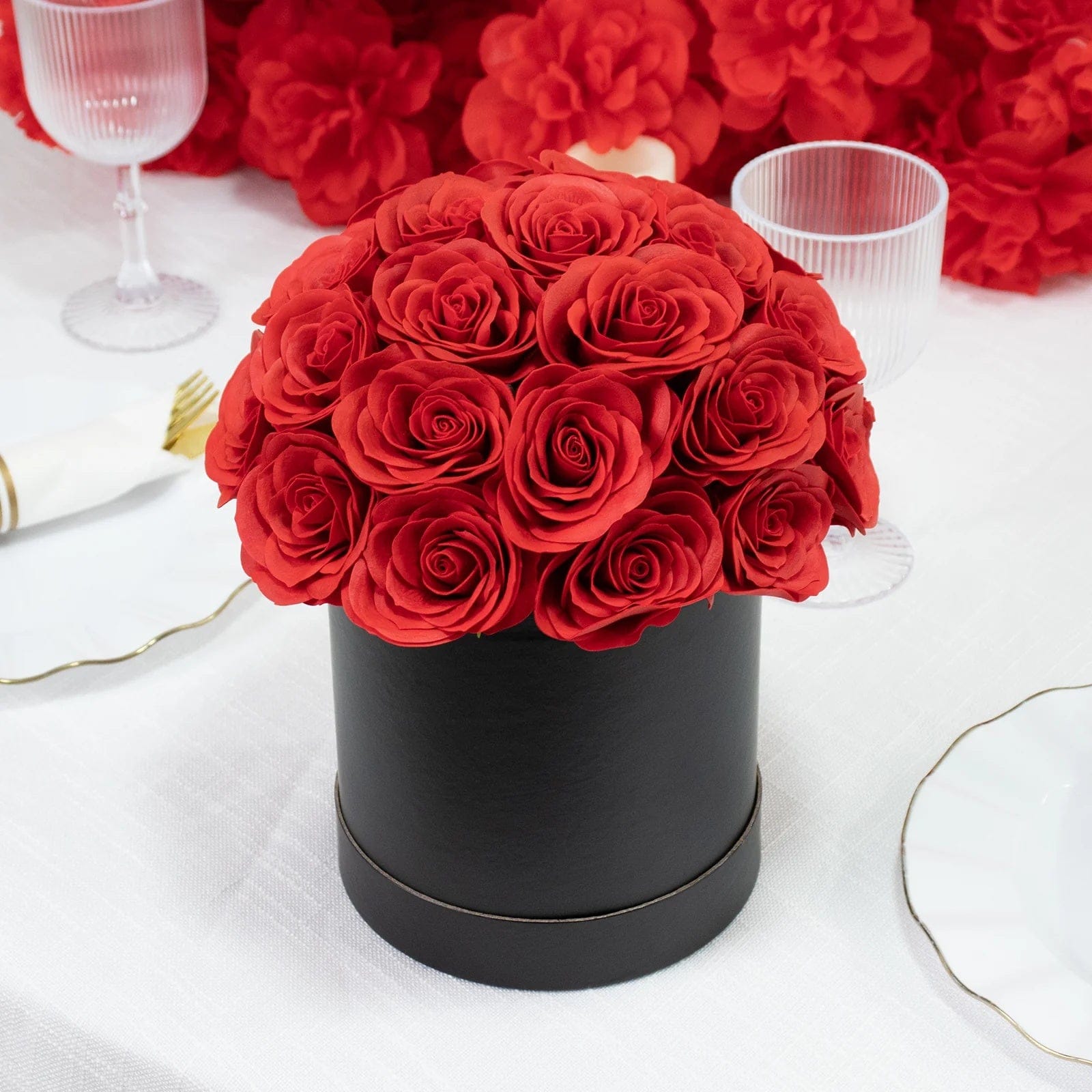 10 in Prearranged Soap Rose Centerpiece Arrangement with Black Round Gift Box
