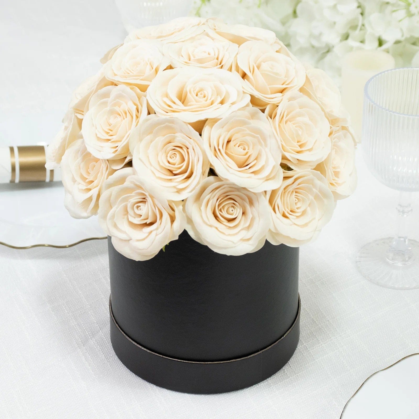 10 in Prearranged Soap Rose Centerpiece Arrangement with Black Round Gift Box