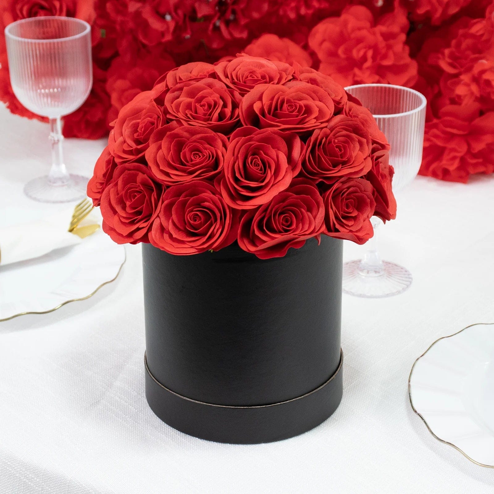 10 in Prearranged Soap Rose Centerpiece Arrangement with Black Round Gift Box