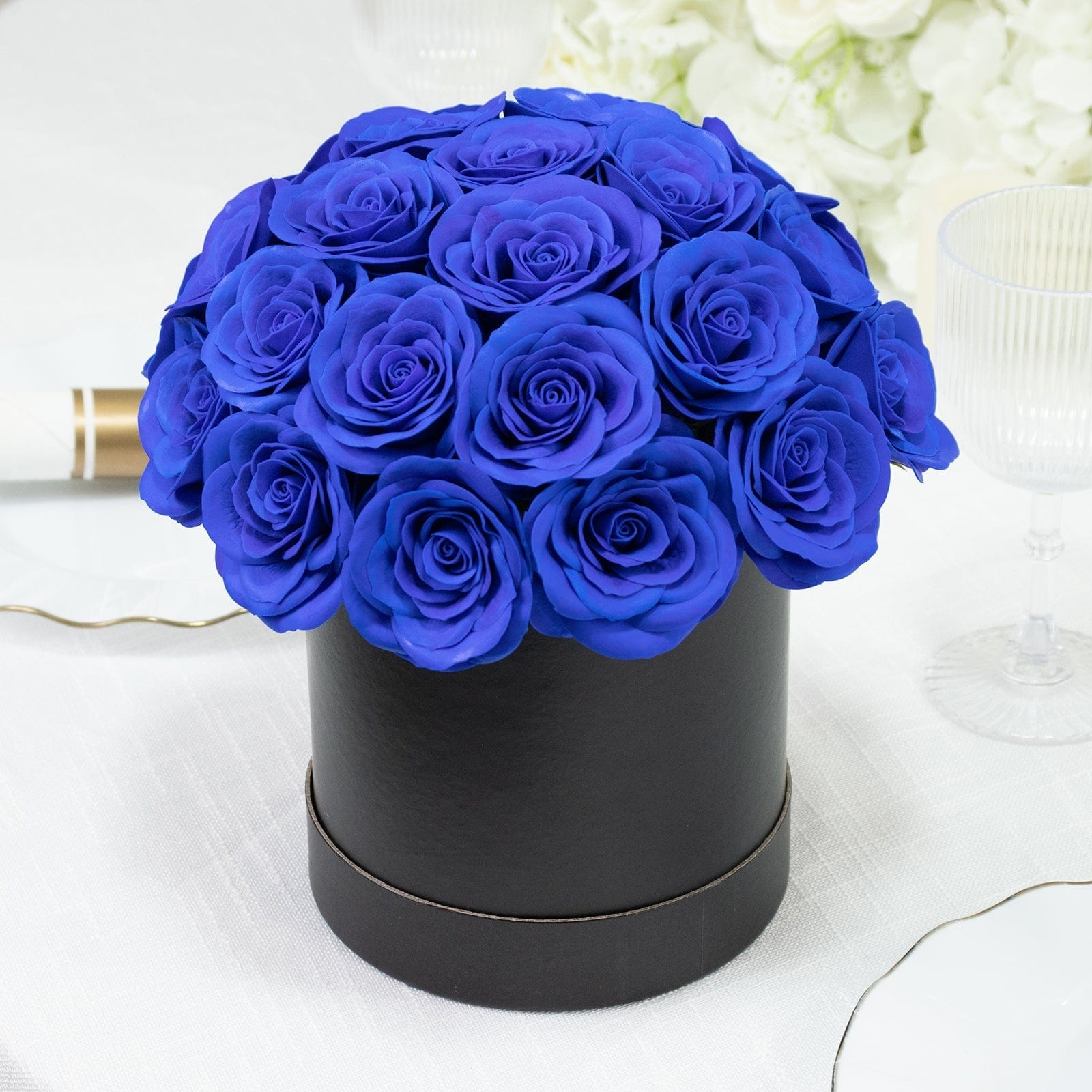 10 in Prearranged Soap Rose Centerpiece Arrangement with Black Round Gift Box