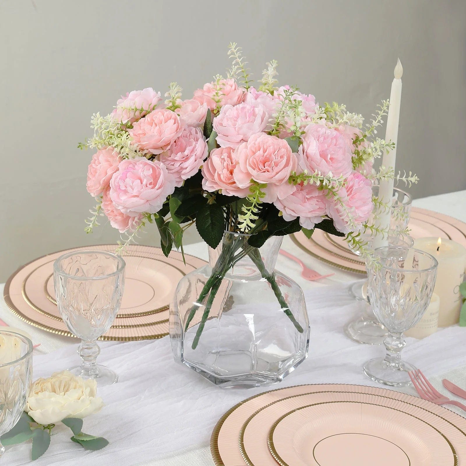 2 Bouquets 14 in Artificial Peony Flowers Silk Floral Bushes