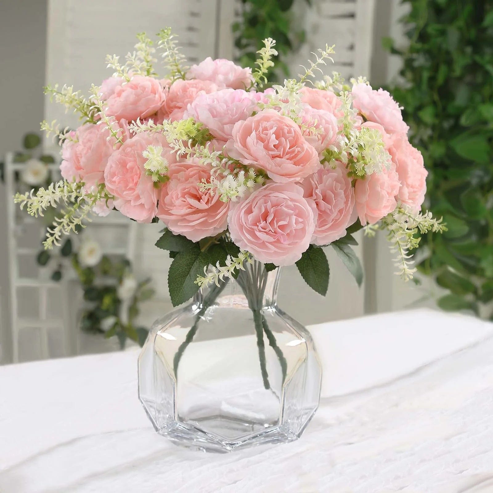 2 Bouquets 14 in Artificial Peony Flowers Silk Floral Bushes