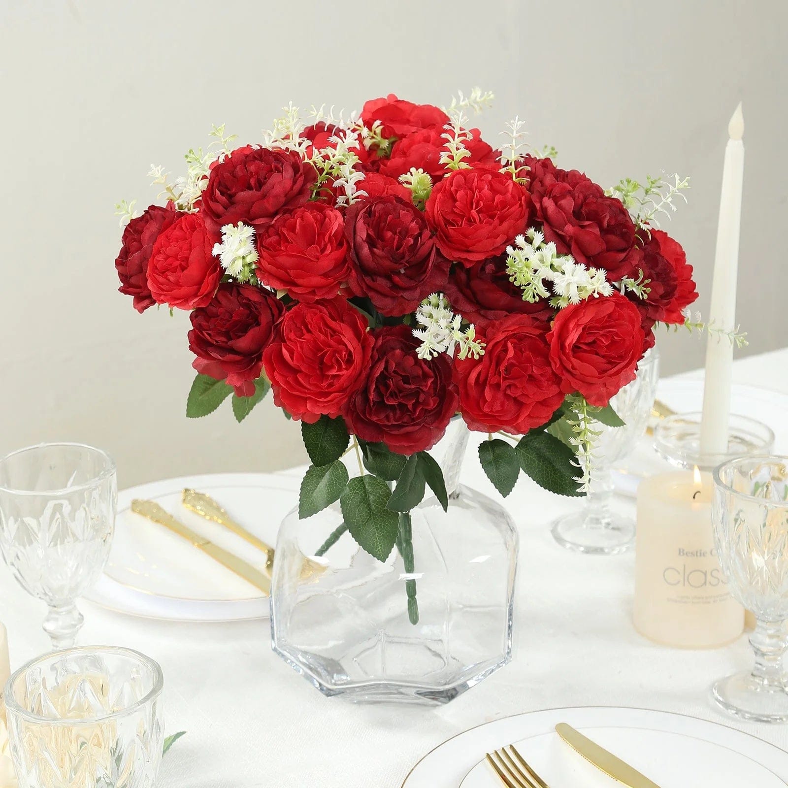 2 Bouquets 14 in Artificial Peony Flowers Silk Floral Bushes