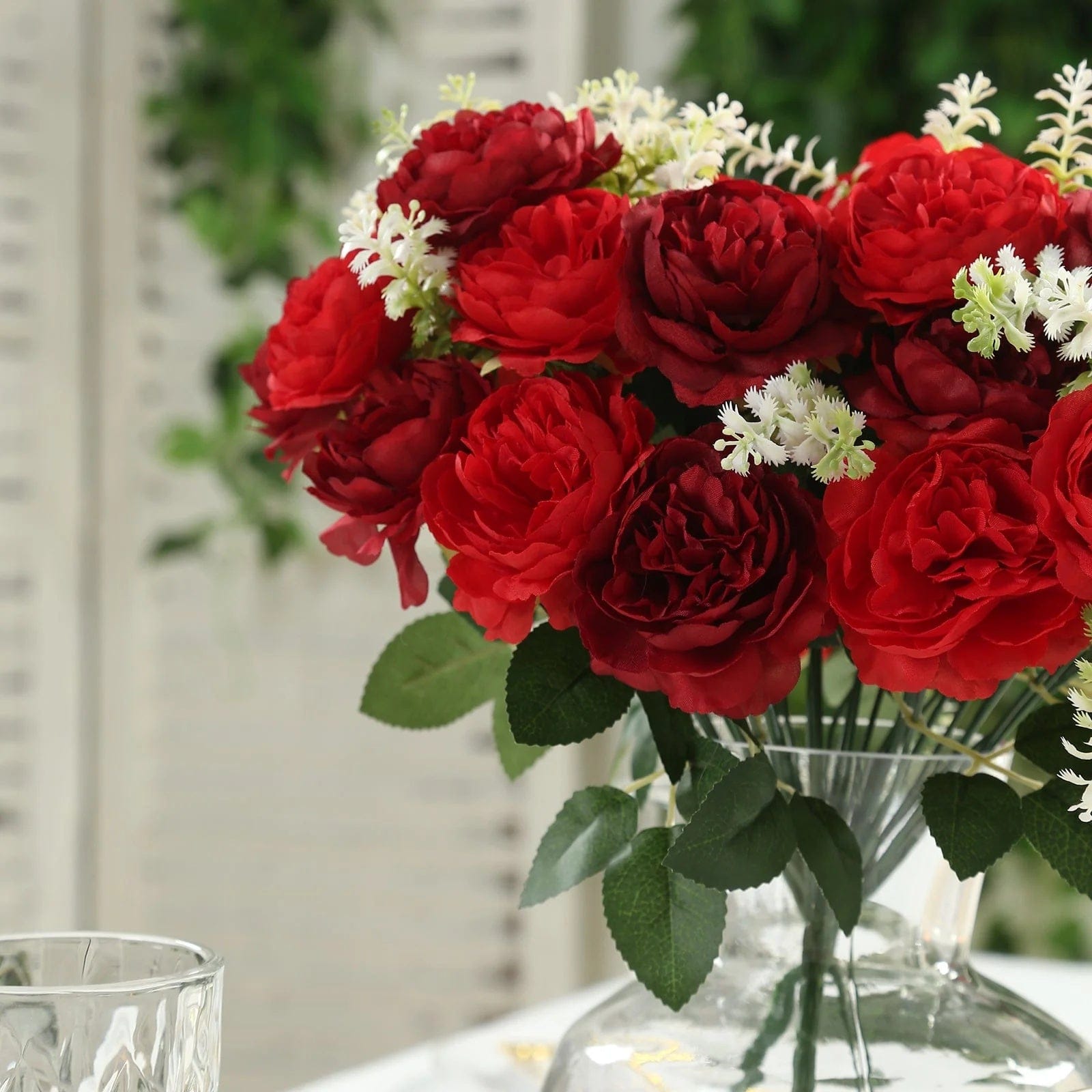 2 Bouquets 14 in Artificial Peony Flowers Silk Floral Bushes