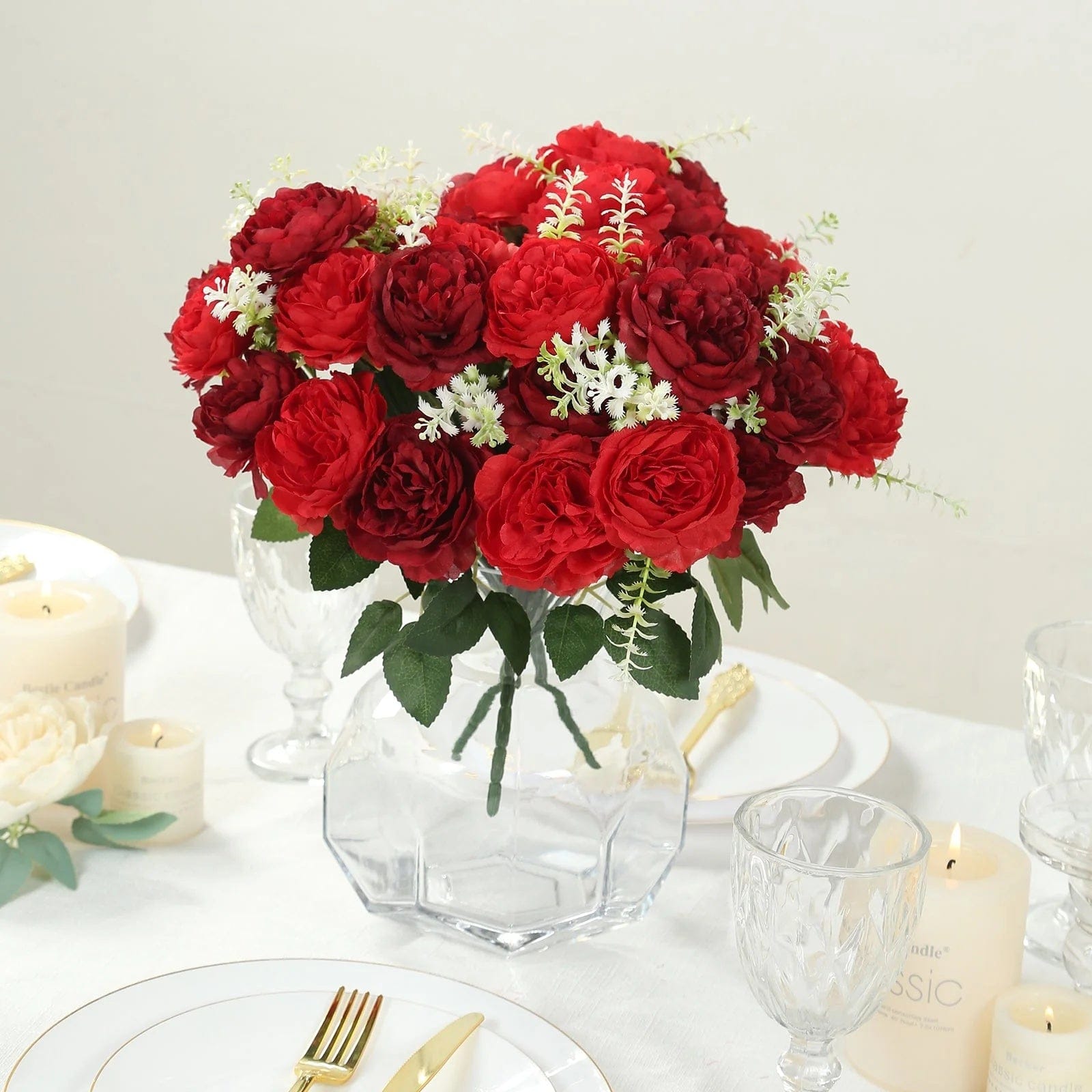 2 Bouquets 14 in Artificial Peony Flowers Silk Floral Bushes