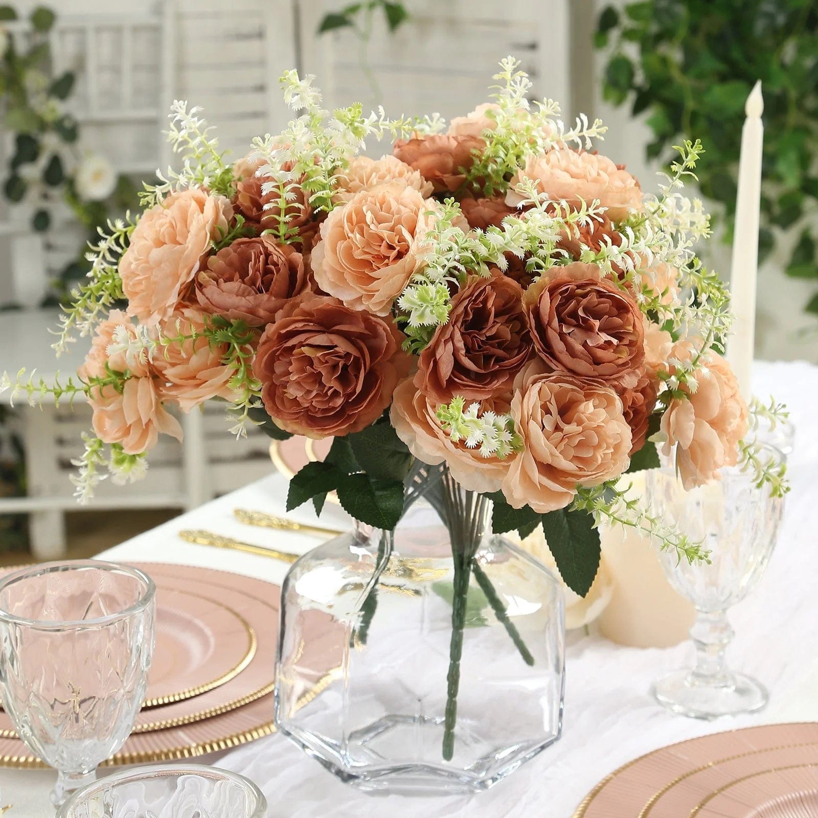 2 Bouquets 14 in Artificial Peony Flowers Silk Floral Bushes