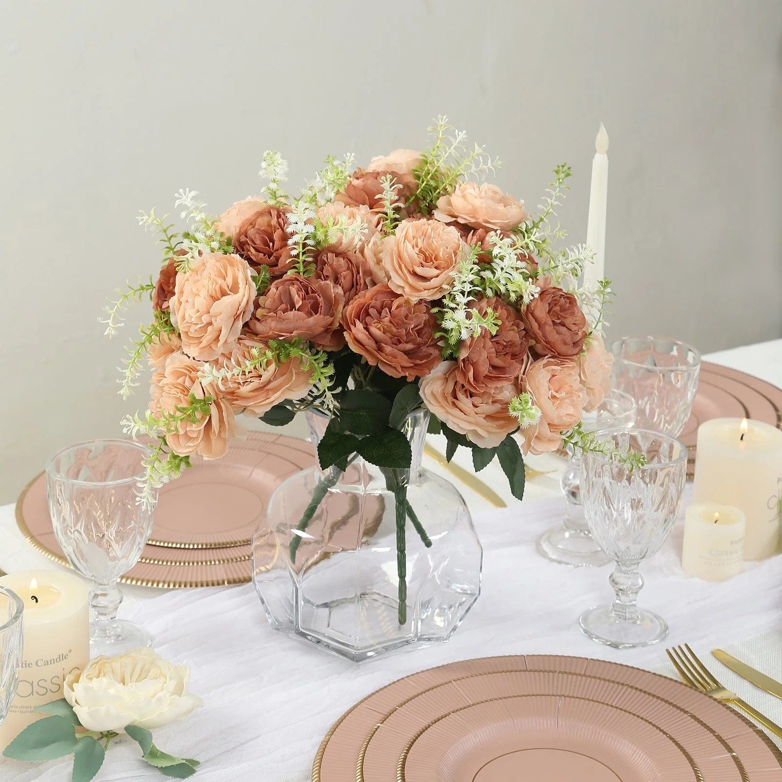 2 Bouquets 14 in Artificial Peony Flowers Silk Floral Bushes