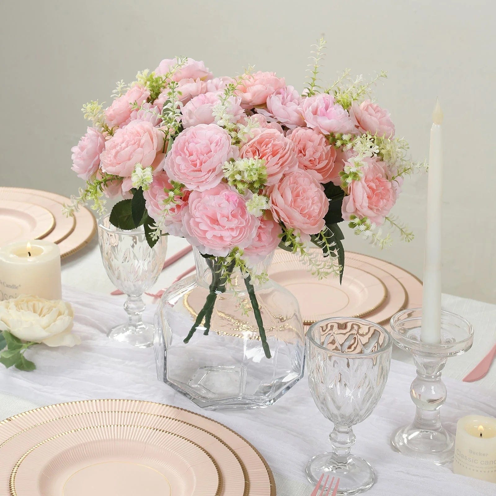 2 Bouquets 14 in Artificial Peony Flowers Silk Floral Bushes