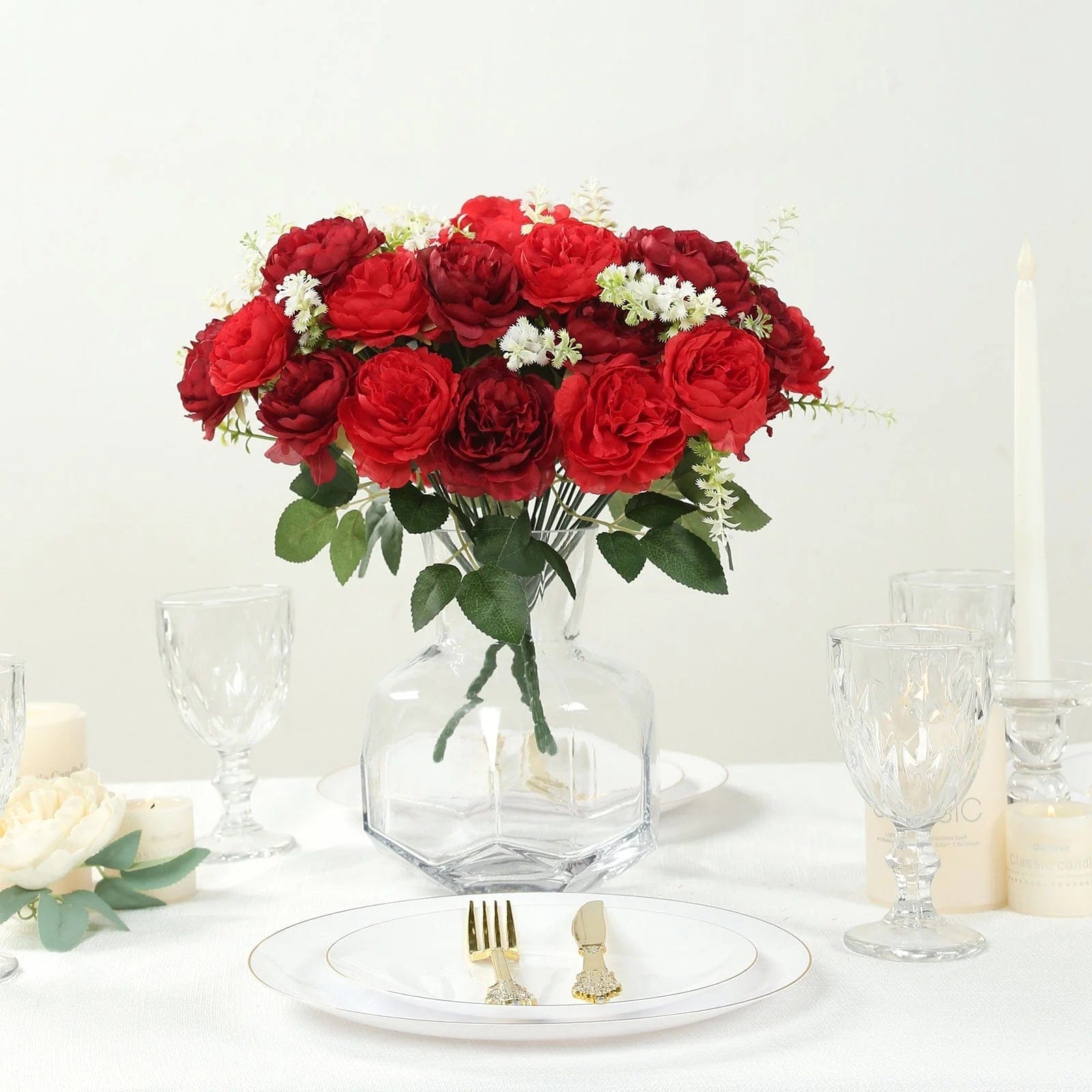 2 Bouquets 14 in Artificial Peony Flowers Silk Floral Bushes