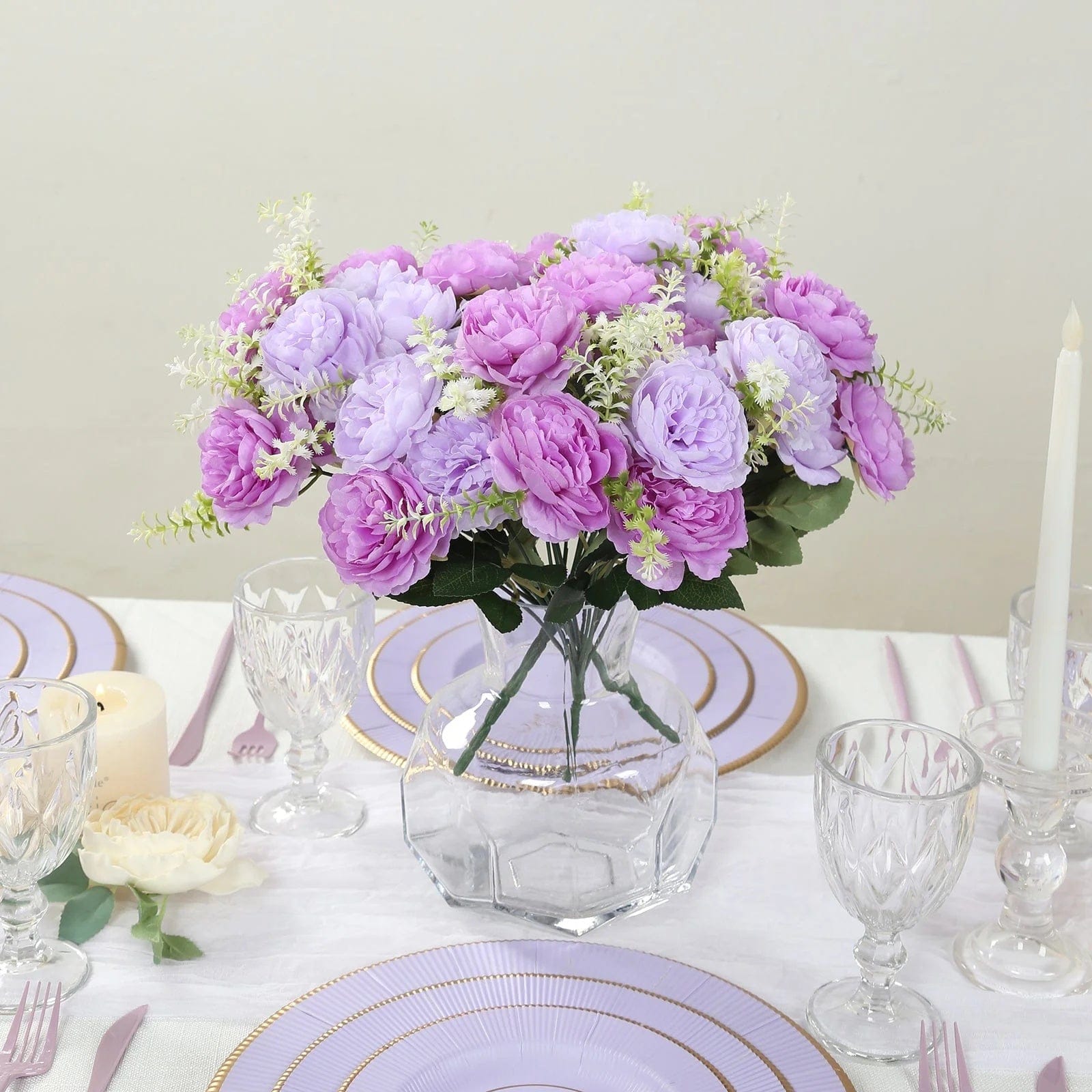 2 Bouquets 14 in Artificial Peony Flowers Silk Floral Bushes