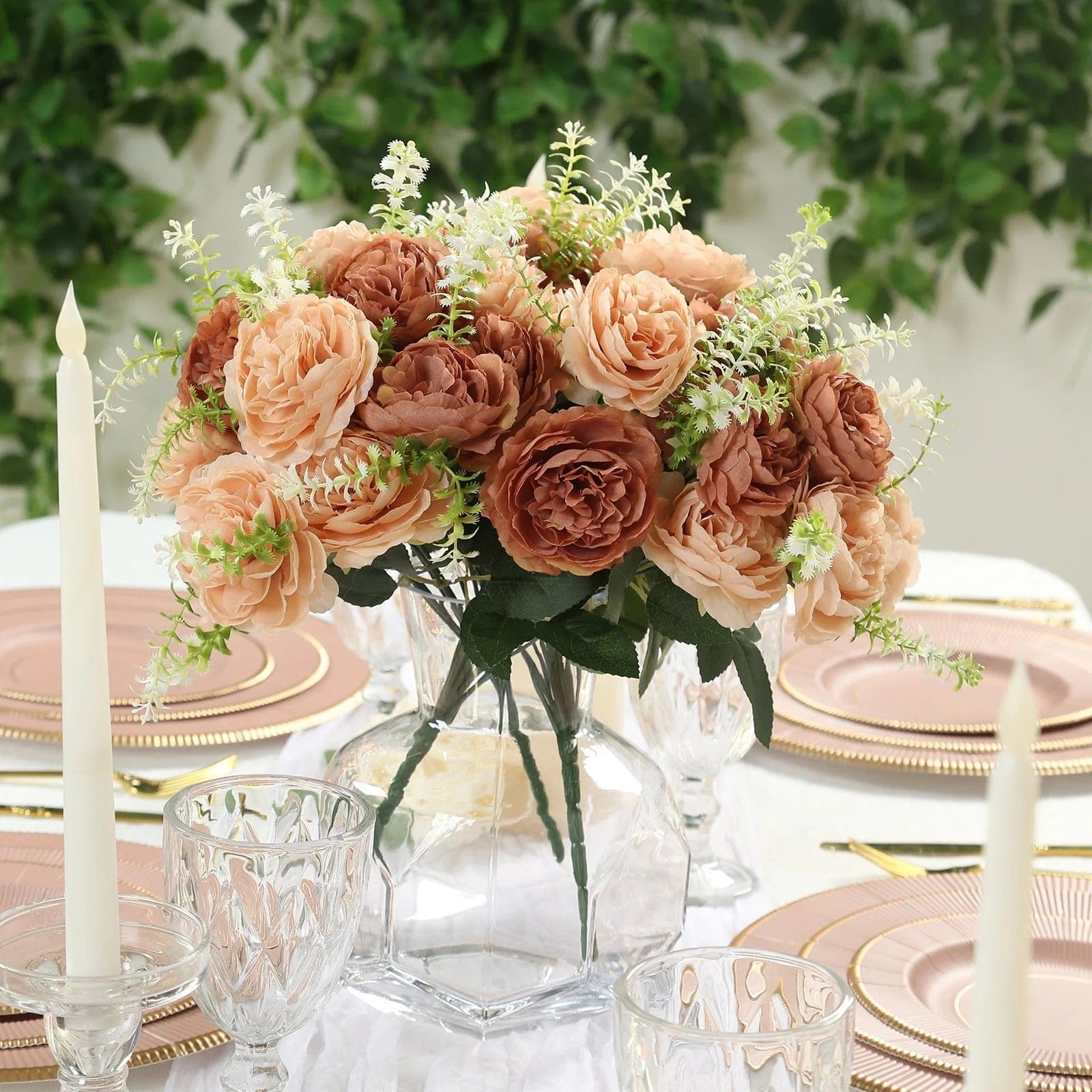 2 Bouquets 14 in Artificial Peony Flowers Silk Floral Bushes