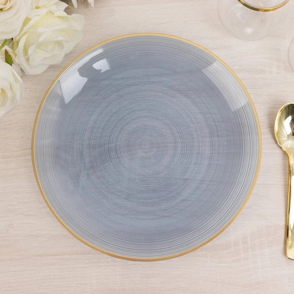20 Plastic Round Dessert Dinner Plates with Gold Rim
