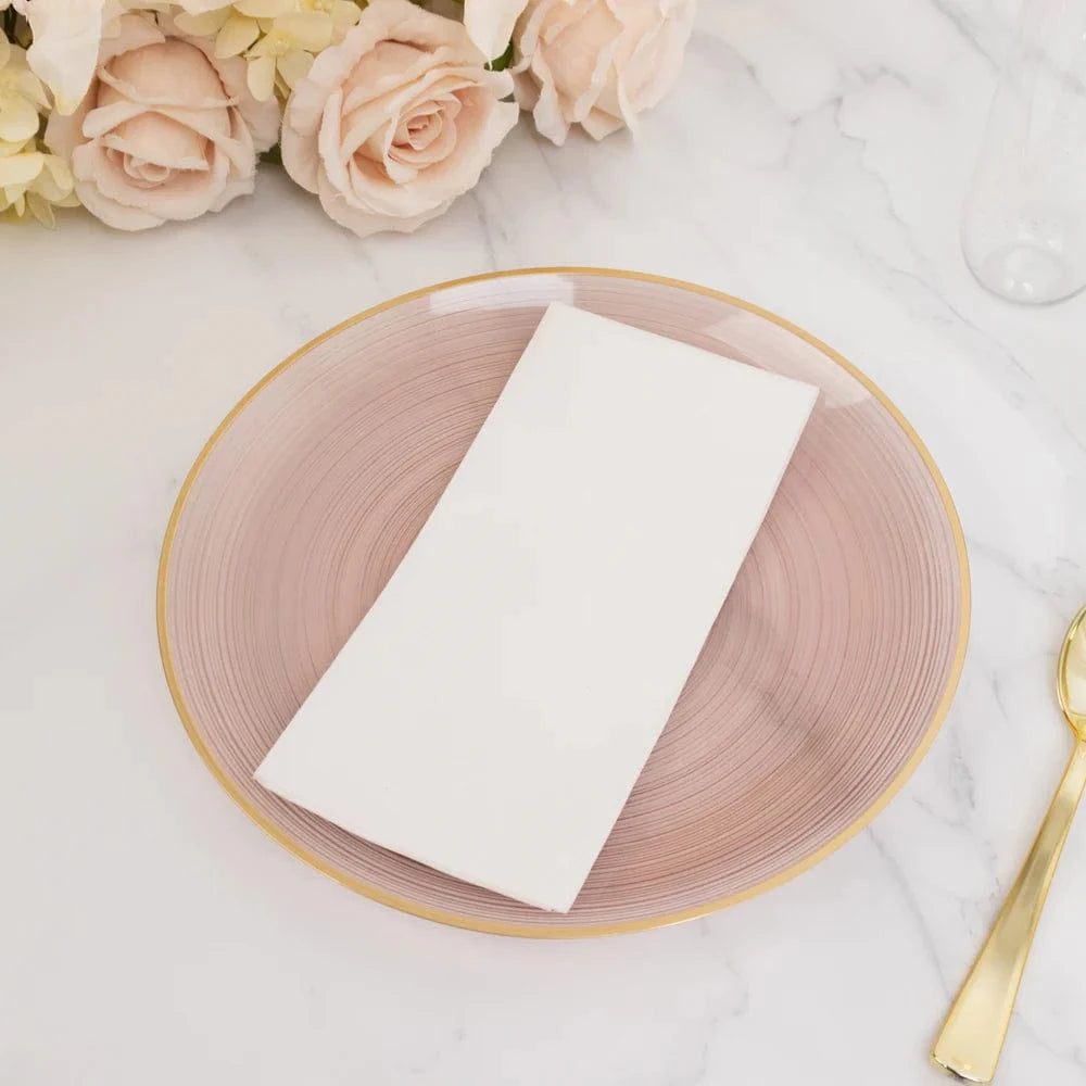 20 Plastic Round Dessert Dinner Plates with Gold Rim