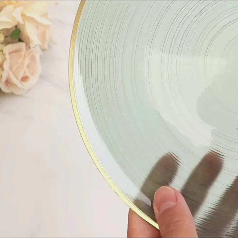 20 Plastic Round Dessert Dinner Plates with Gold Rim