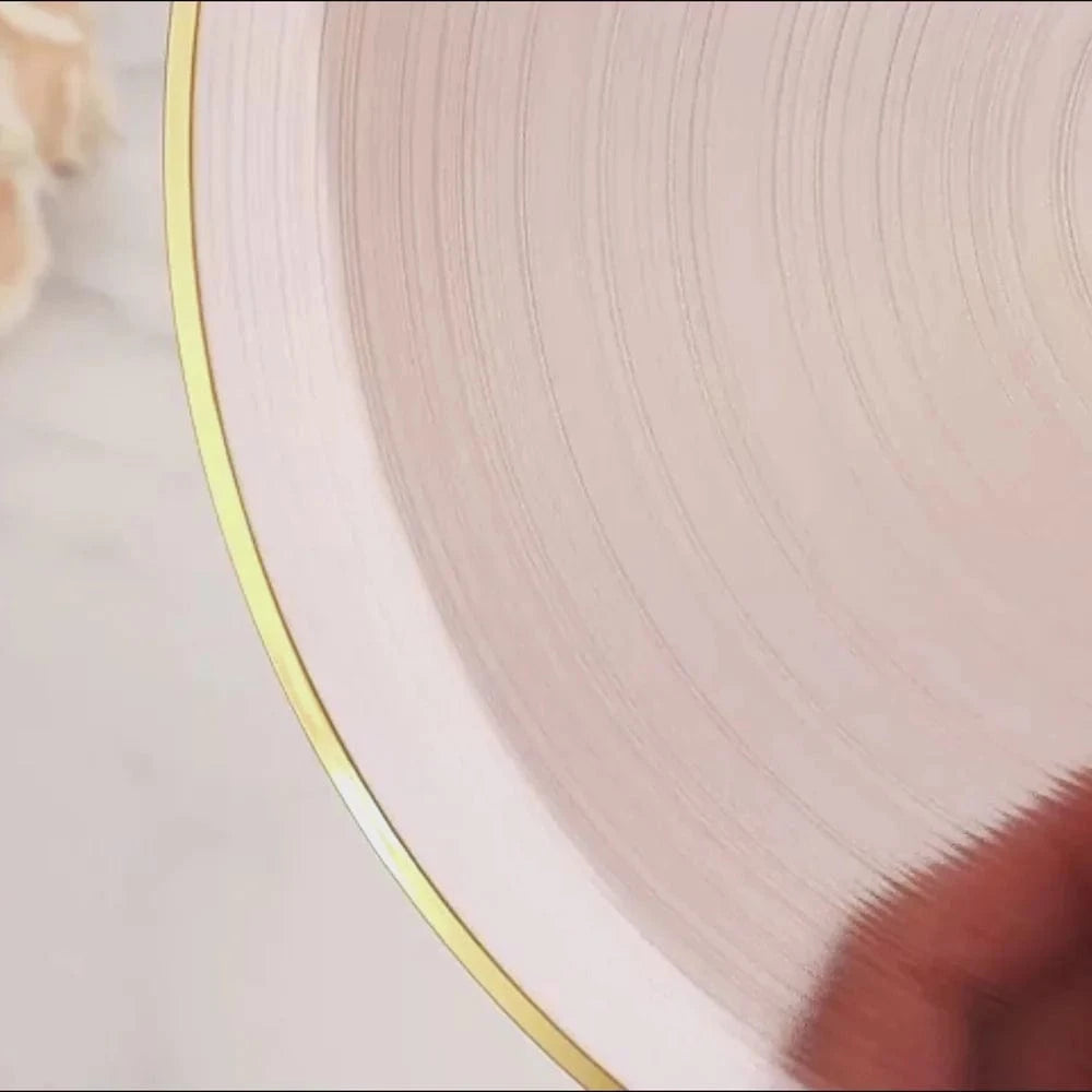 20 Plastic Round Dessert Dinner Plates with Gold Rim