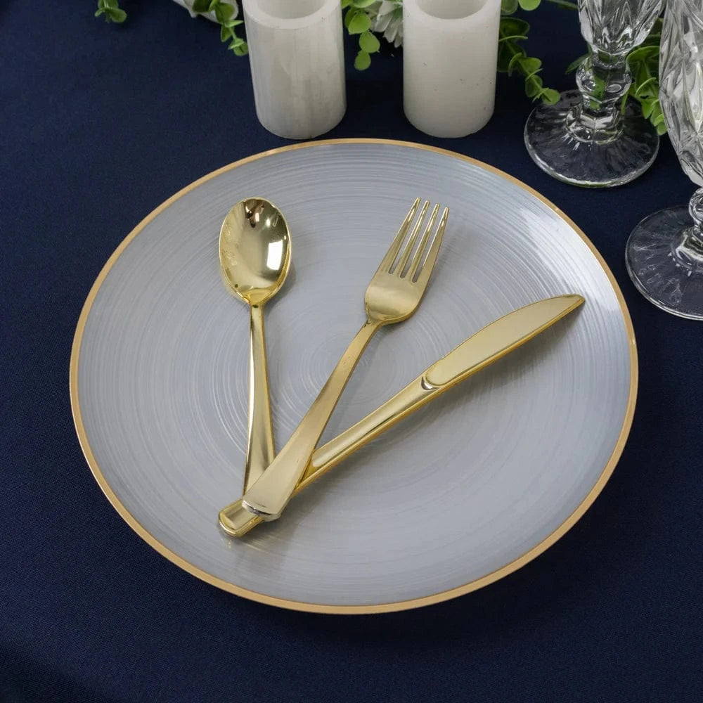 20 Plastic Round Dessert Dinner Plates with Gold Rim