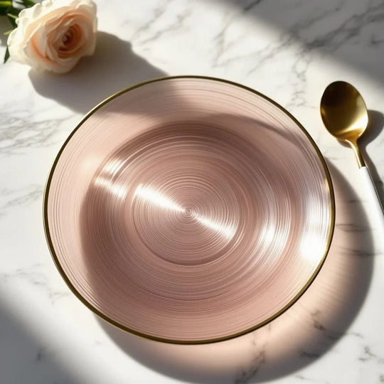 20 Plastic Round Dessert Dinner Plates with Gold Rim