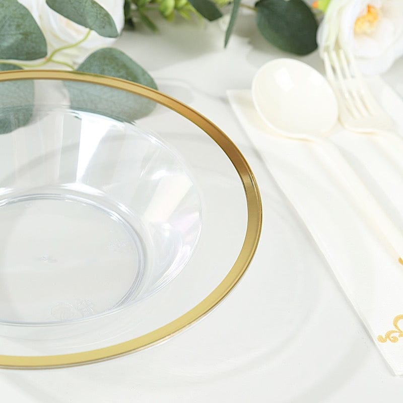 20 pcs 12 oz Clear Plastic Salad Soup Bowls with Gold Rim