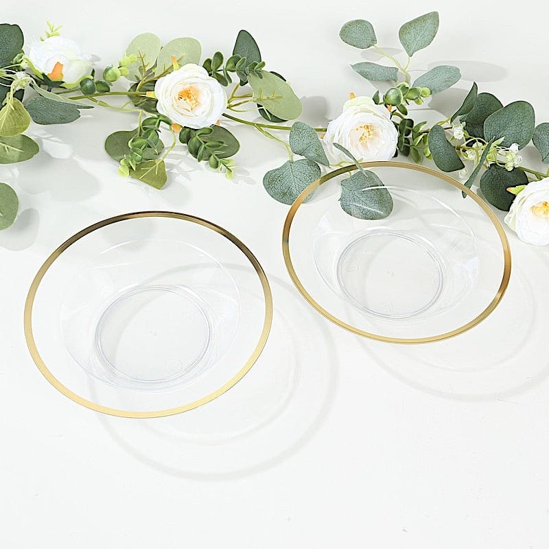 20 pcs 12 oz Clear Plastic Salad Soup Bowls with Gold Rim