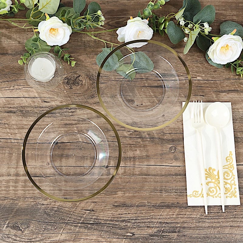 20 pcs 12 oz Clear Plastic Salad Soup Bowls with Gold Rim