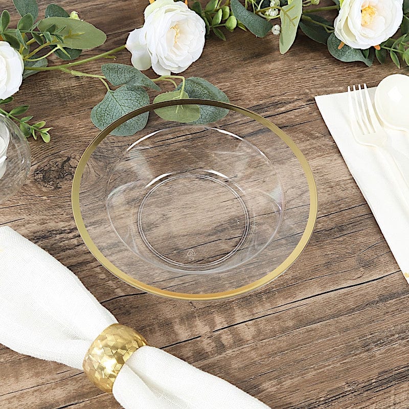 20 pcs 12 oz Clear Plastic Salad Soup Bowls with Gold Rim