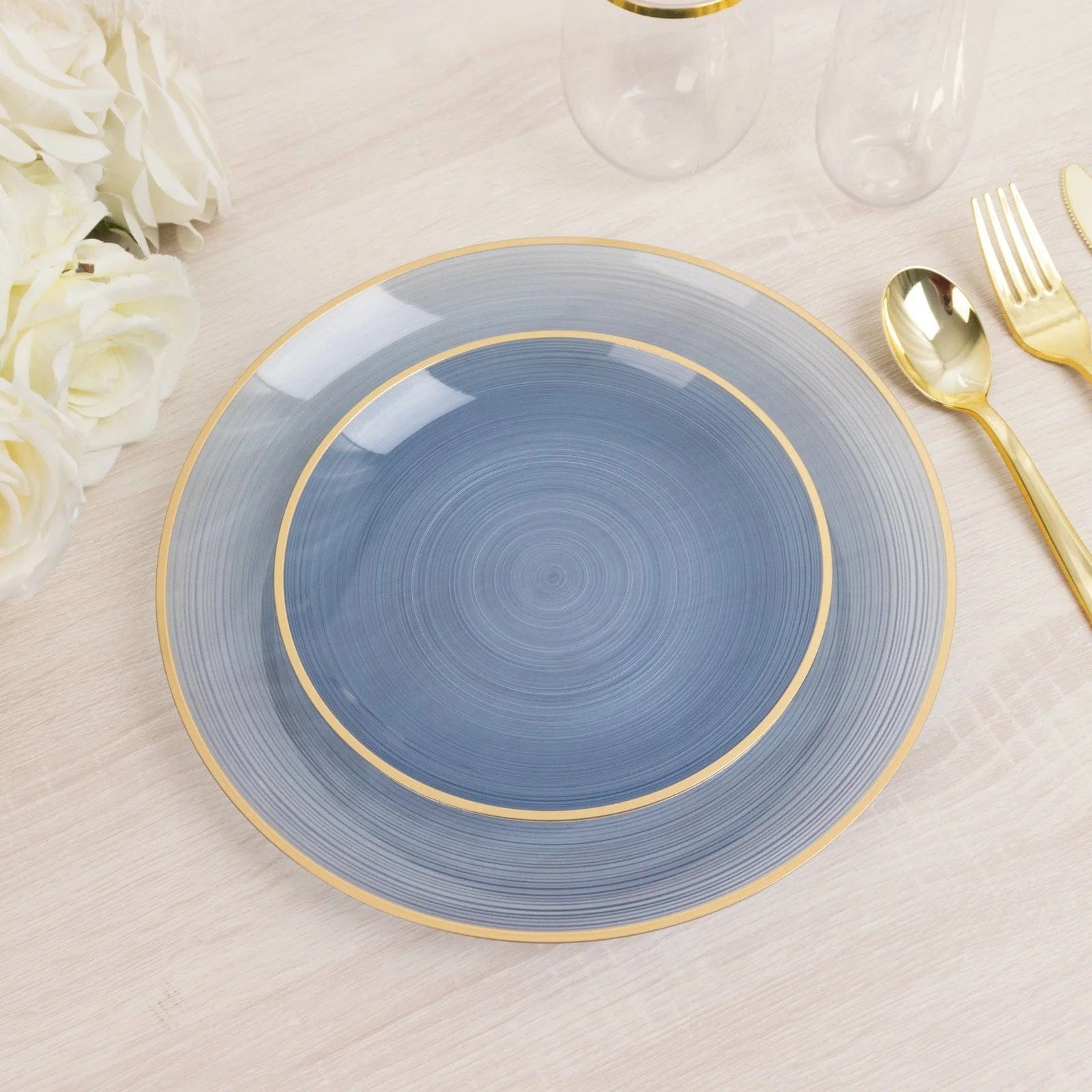 20 Plastic Round Dessert Dinner Plates with Gold Rim
