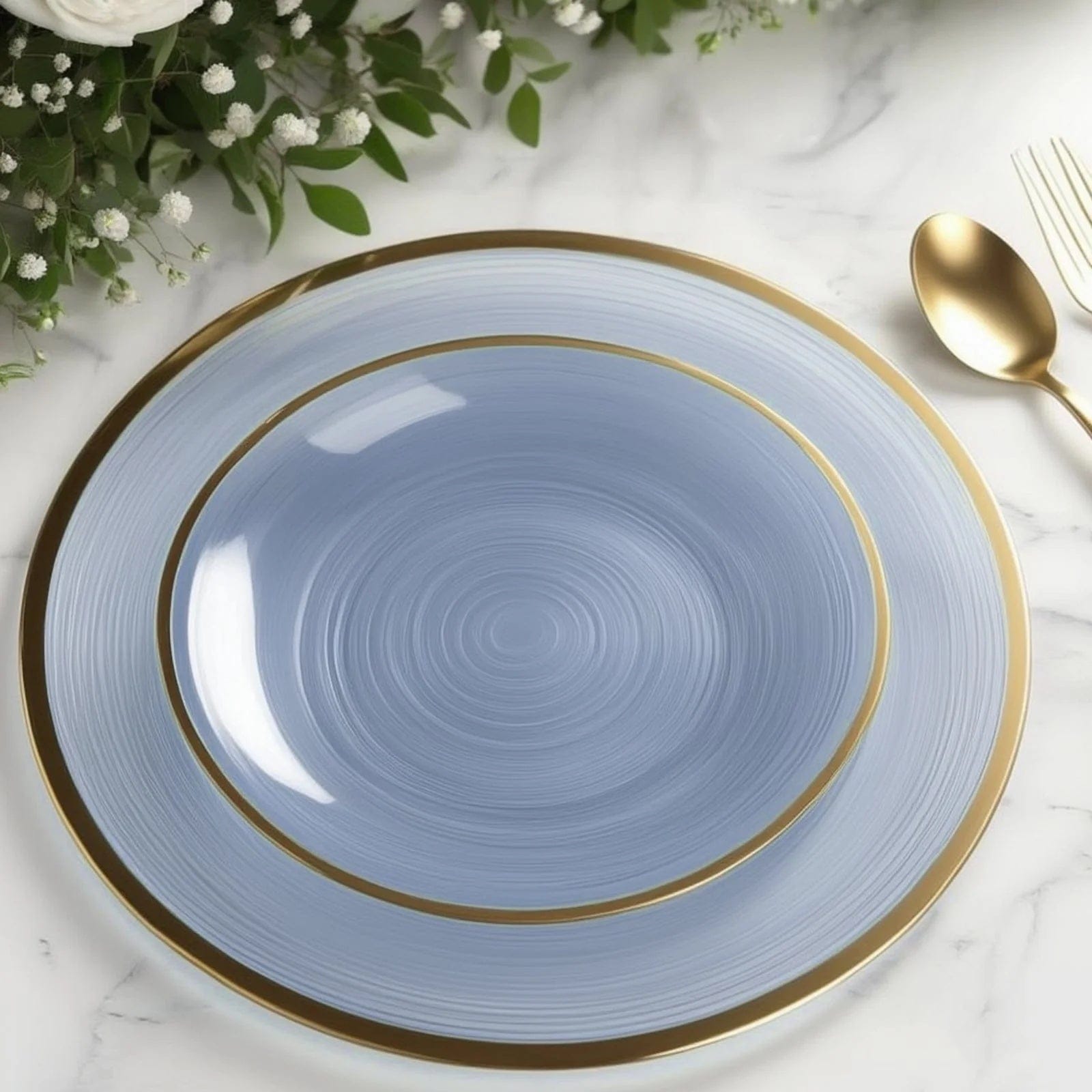 20 Plastic Round Dessert Dinner Plates with Gold Rim