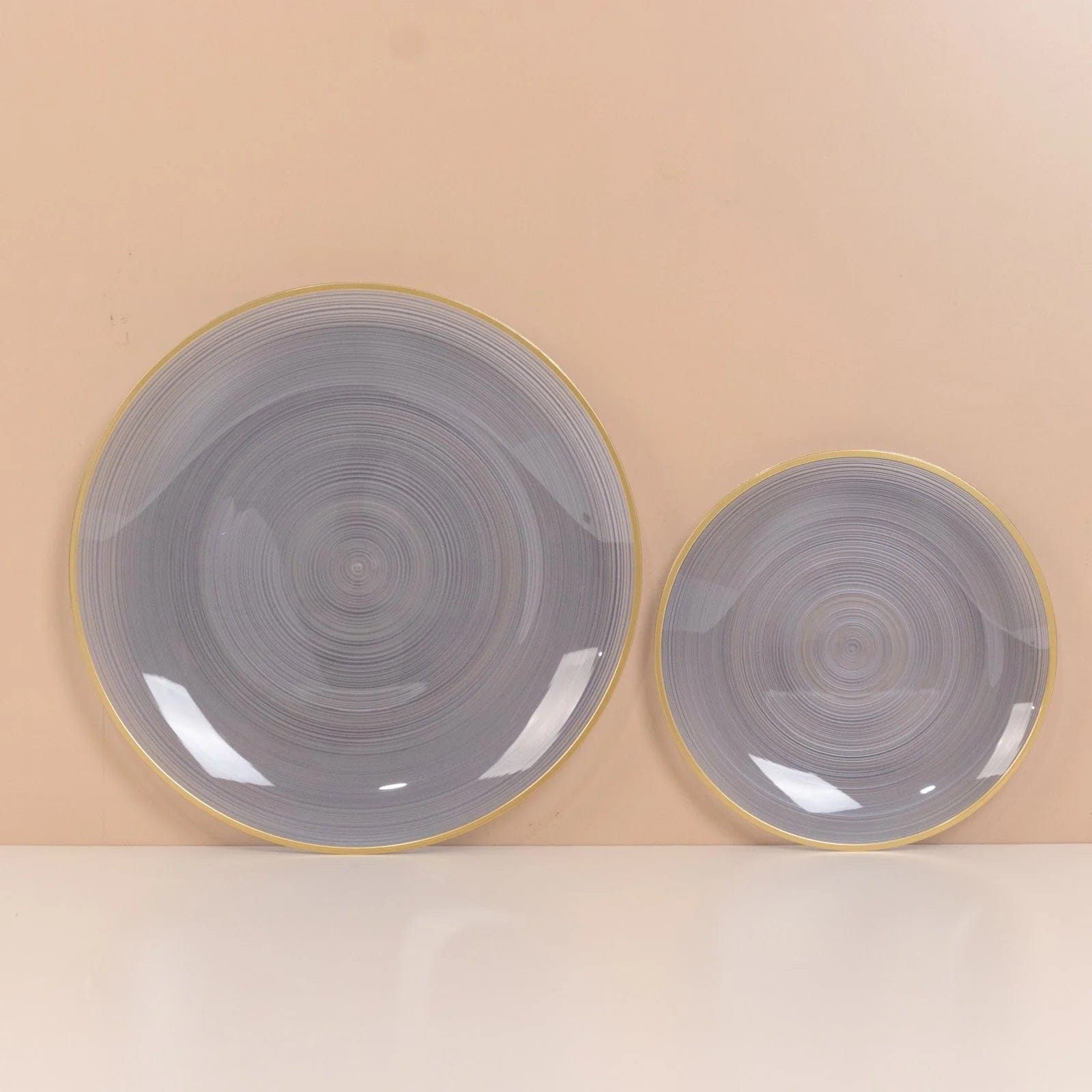 20 Plastic Round Dessert Dinner Plates with Gold Rim