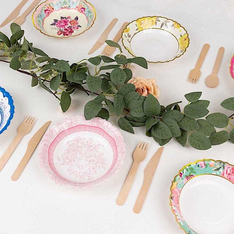 24 Assorted Vintage Floral Dessert Salad Paper Bowls with Scalloped Edge