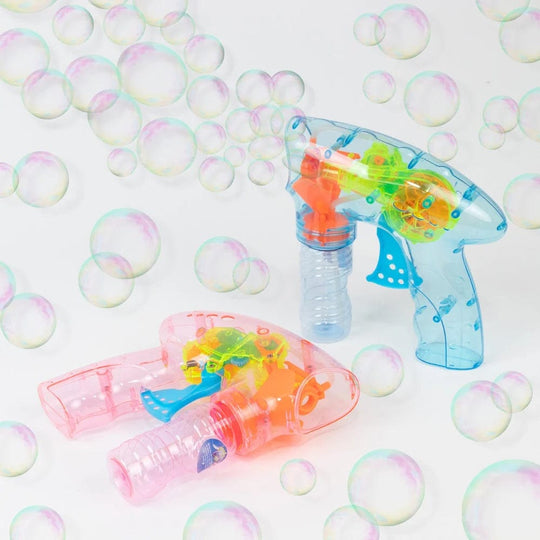 6 Pink and Blue Wind Up Wedding Bubble Guns with Bottle Solutions