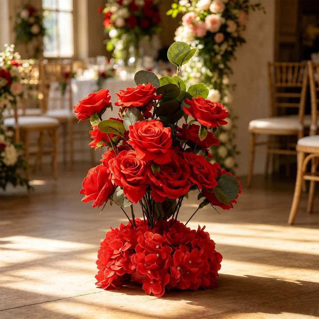 4 Pack 20 in Artificial Flower Arrangements Roses Hydrangeas and Eucalyptus with Foam Base
