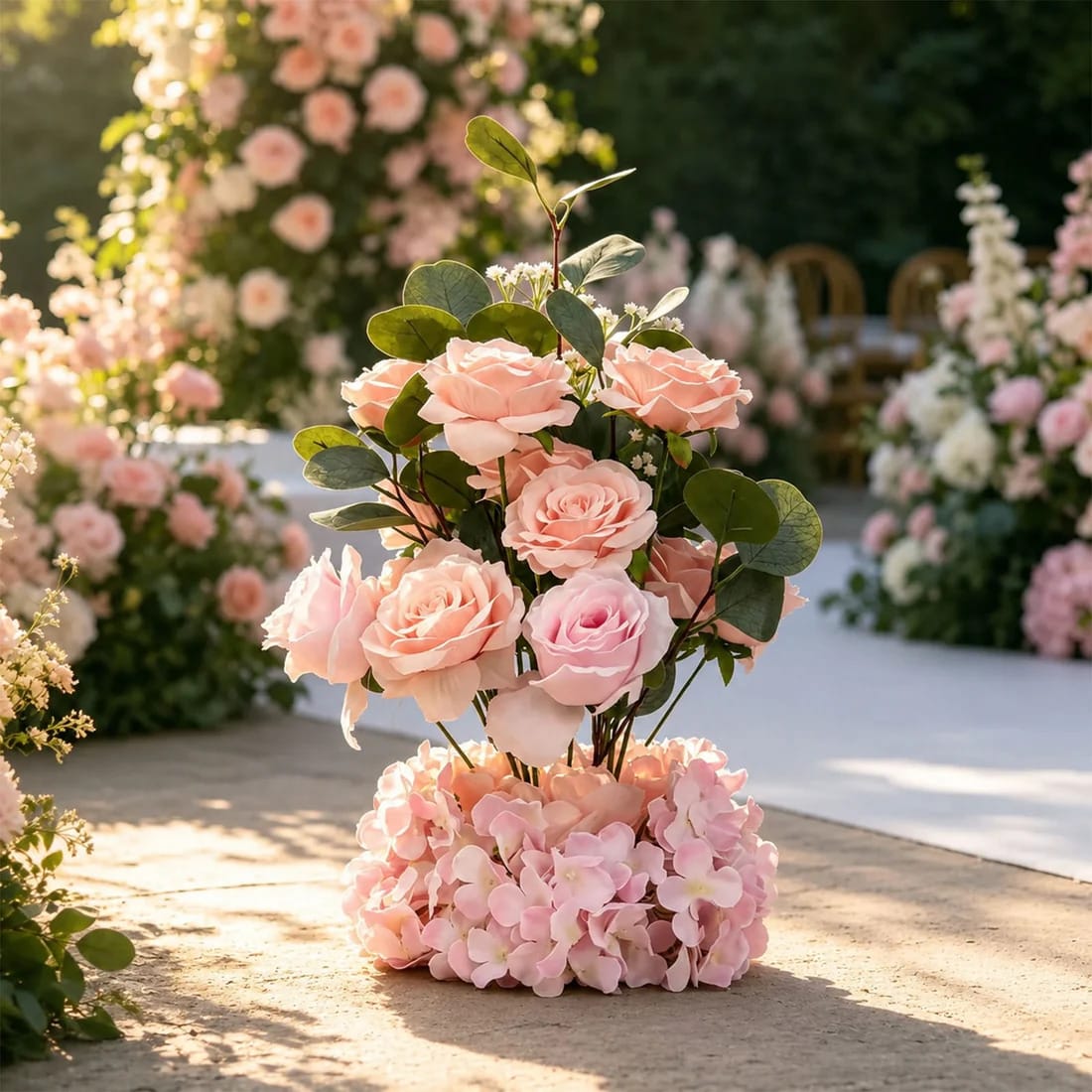 4 Pack 20 in Artificial Flower Arrangements Roses Hydrangeas and Eucalyptus with Foam Base
