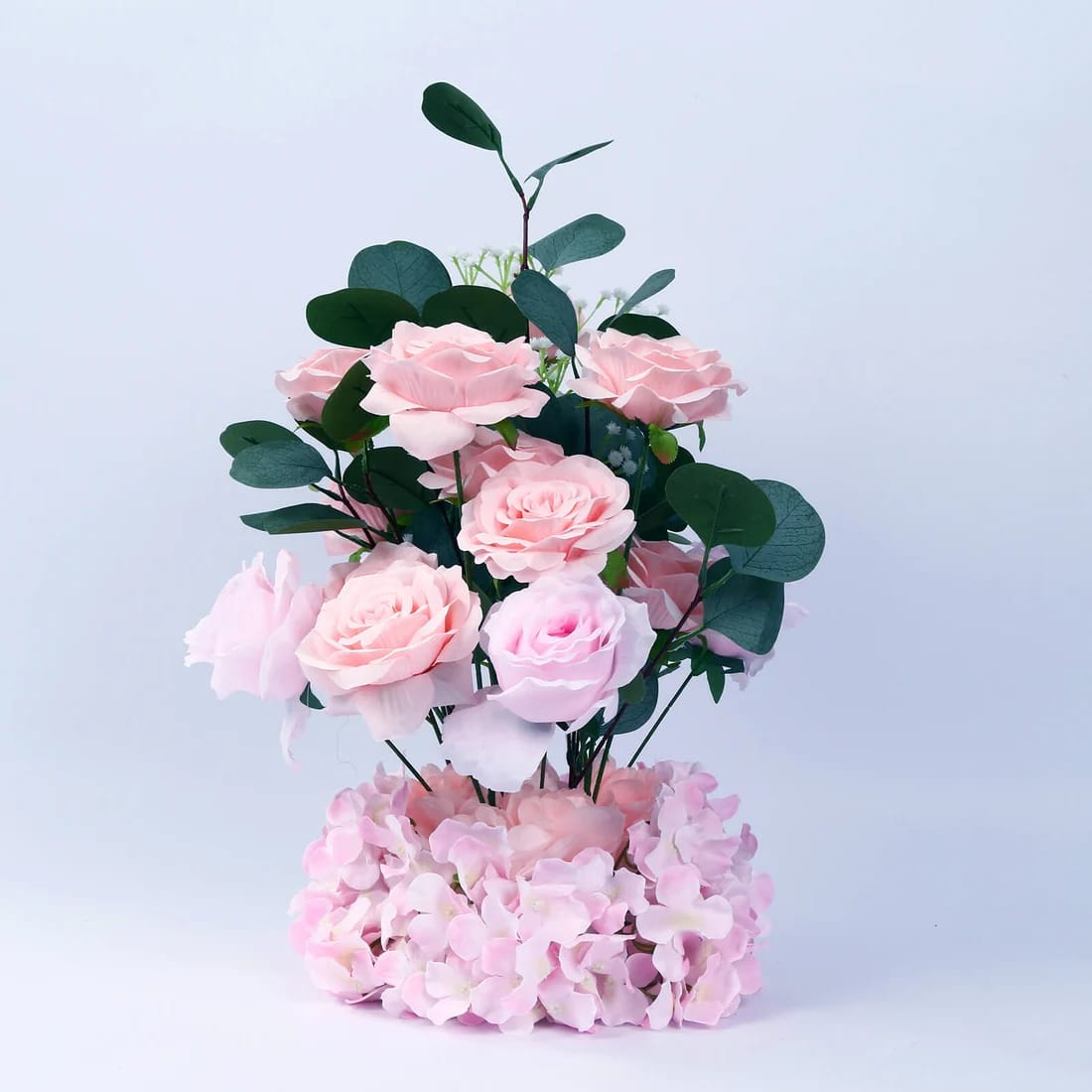 4 Pack 20 in Artificial Flower Arrangements Roses Hydrangeas and Eucalyptus with Foam Base