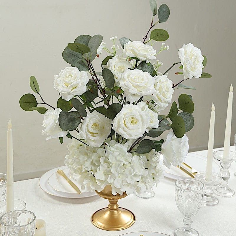 4 Pack 20 in Artificial Flower Arrangements White Roses Hydrangeas and Eucalyptus with Foam Base