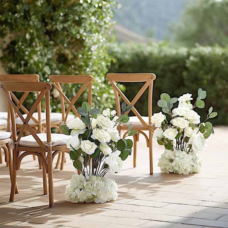 4 Pack 20 in Artificial Flower Arrangements White Roses Hydrangeas and Eucalyptus with Foam Base