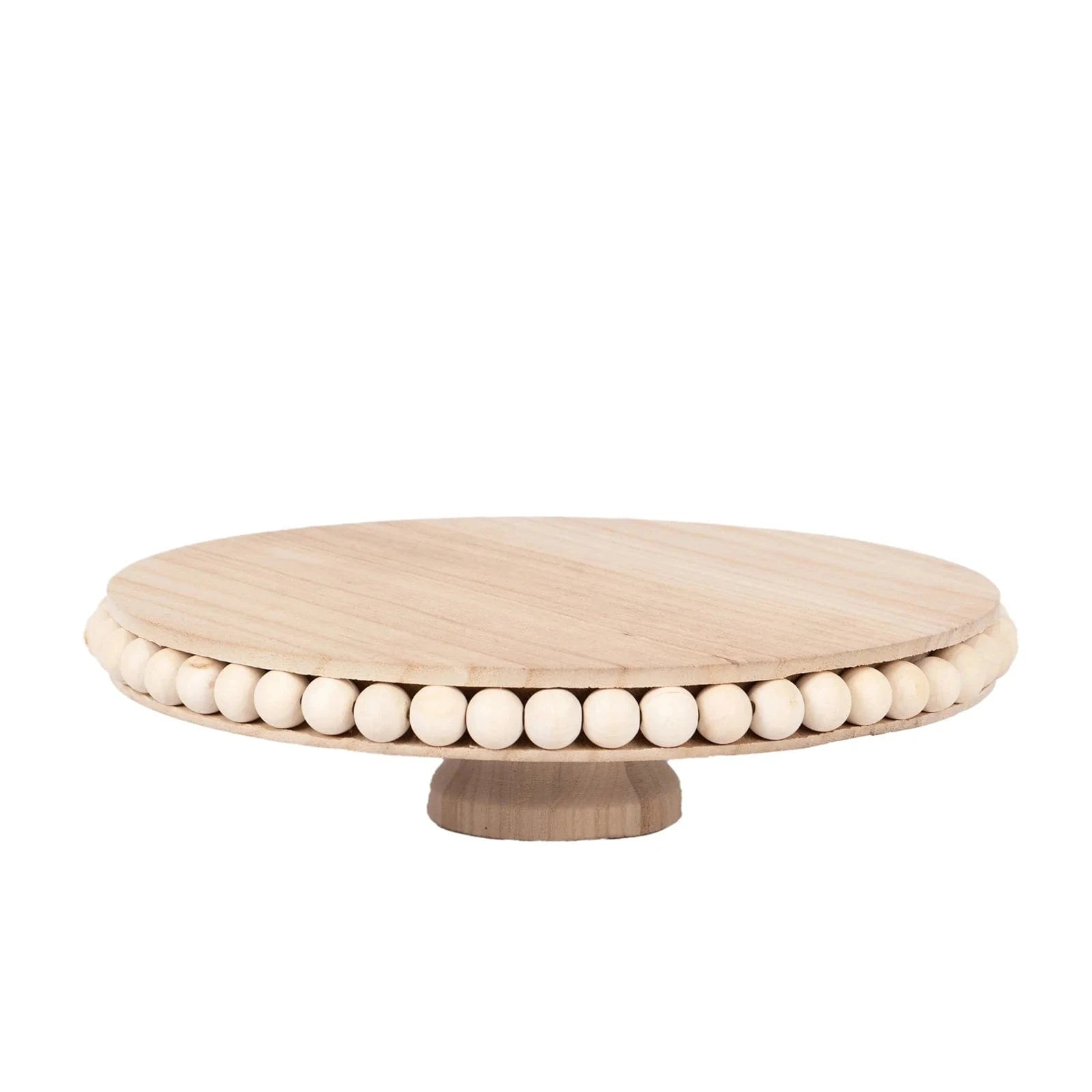 12 in Natural Round Rustic Wooden Pedestal Cake Stand with Beaded Edge