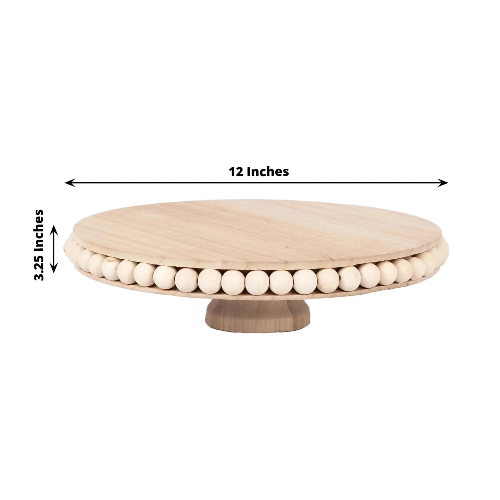 12 in Natural Round Rustic Wooden Pedestal Cake Stand with Beaded Edge