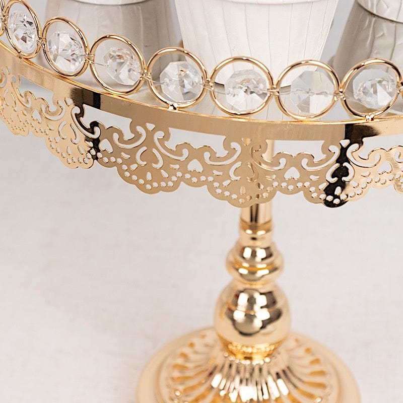 2 Gold Crystal Beaded Metal Pedestal Cake Stands with Mirror Top