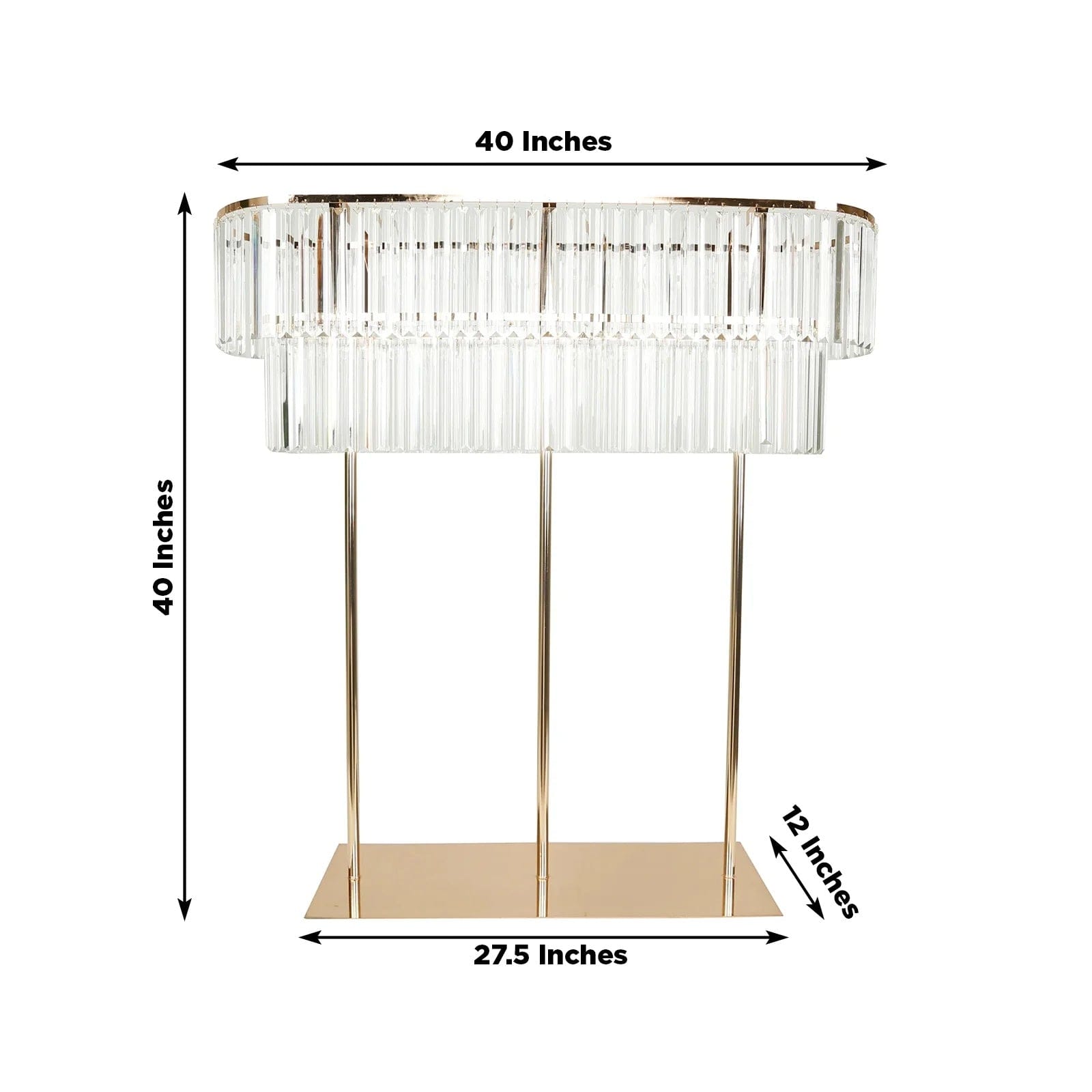 2-Tier Gold 40 in Oval Metal Chandelier Flower Stand with Crystals